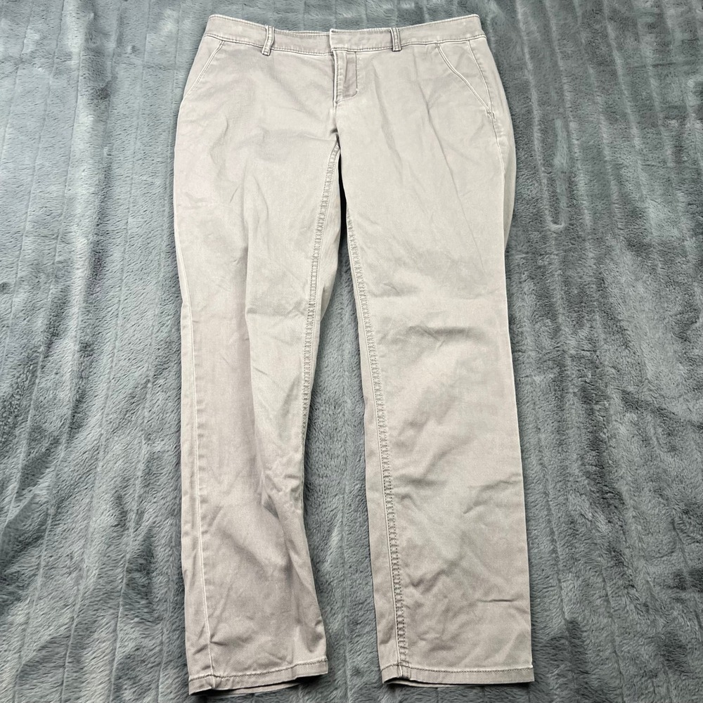 LOFT Marisa Gray Beige Stretch Cotton Straight Leg Chino Pants 8P 461367